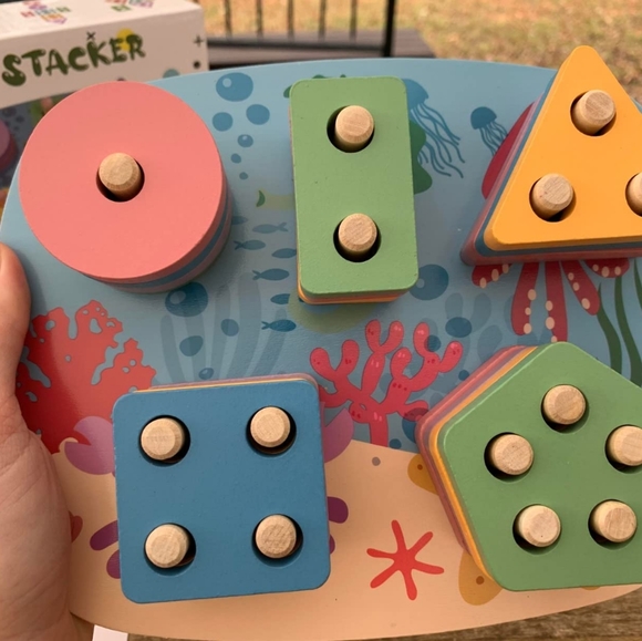 Wooden Sorting Geometric Shape Stacking Toys for Boys & Girls - Picture 3 of 4